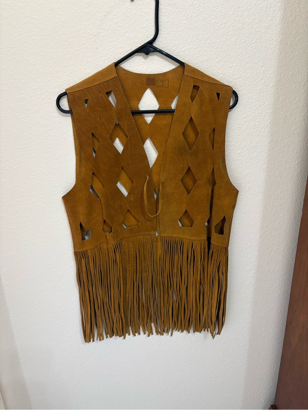 Vintage boho Fringe Suede Cutout Vest - Tan